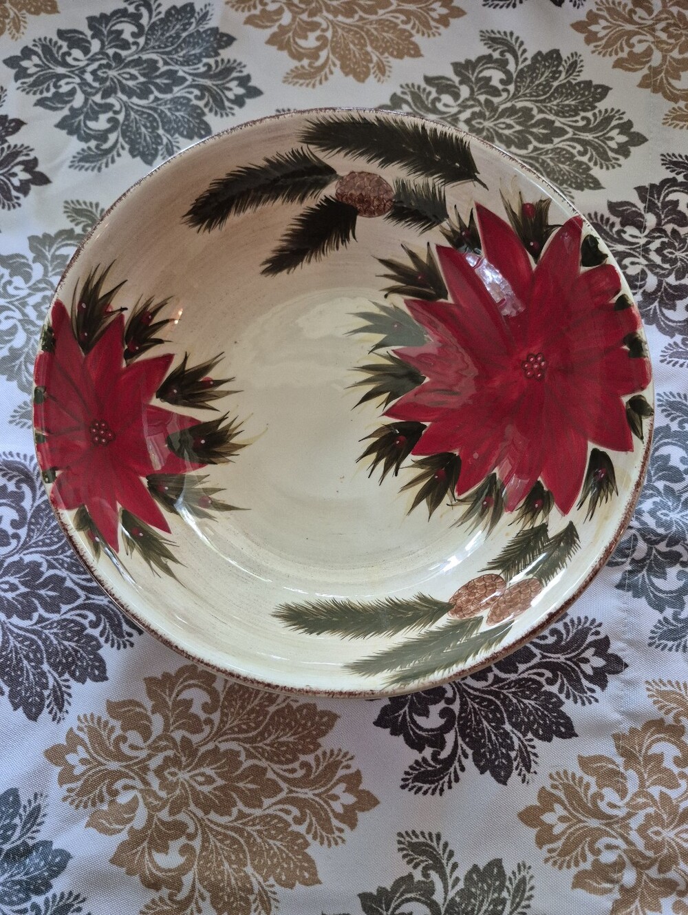 TODAY'S LIVING POINSETTIA PINE Pinecones Christmas Large Bowl